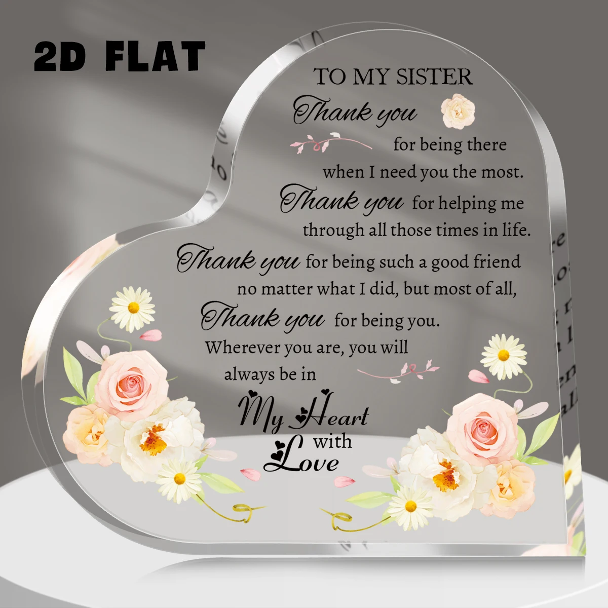 1pc Herzförmige Blume Design Acryl Plaque Frauen Freundschaft Beste Geschenk Schwester Geburtstag Danke Geschenke Zimmer Tisch ornament Image