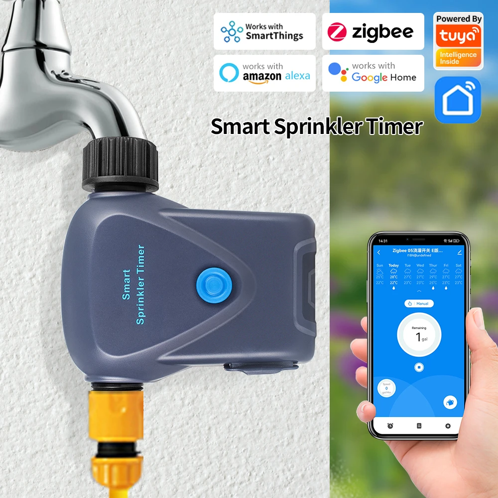 Tuya Zigbee3.0 Intelligenter automatischer Wassertimer, Gartenbewässerungsmaschine, intelligenter Sprinkler, spart Wasser und Zeit für Google Home Alexa Image