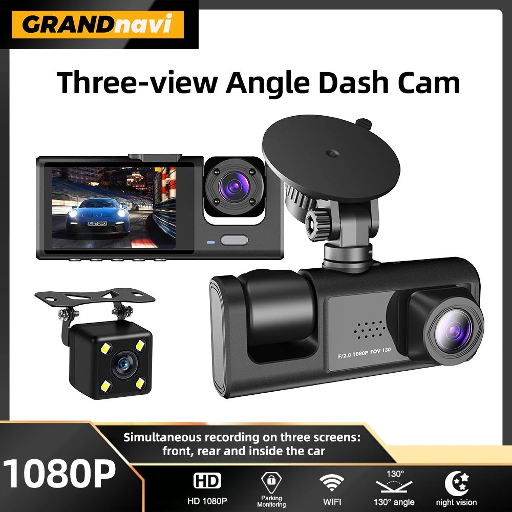 Dash Cam für Autos WIFI APP Auto DVR 3-Kanal-Frontkamera Videorecorder Rückfahrkamera für Fahrzeug Black Box Autozubehör Image