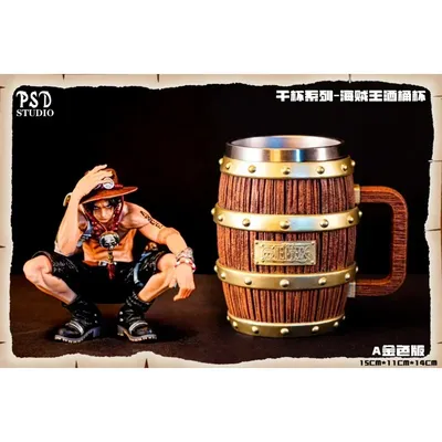 In Stock One Piece Barrel Cup Figure Luffy Ace Sabo Wine Cheers Series Gold Silver Ornament Doll