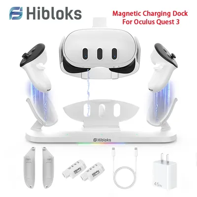 Hibloks Magnetic Charging Dock for Meta Quest 3 Wireless Charging Stations 8 Light Modes Controller