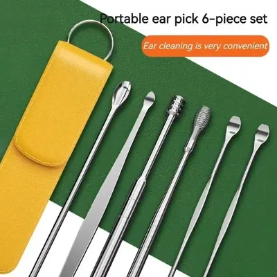 6PCS Ear Pickers Stainless Steel Ear Spoon 360 Degree Spiral Cleaning Keep Your Ears Clean & Healthy