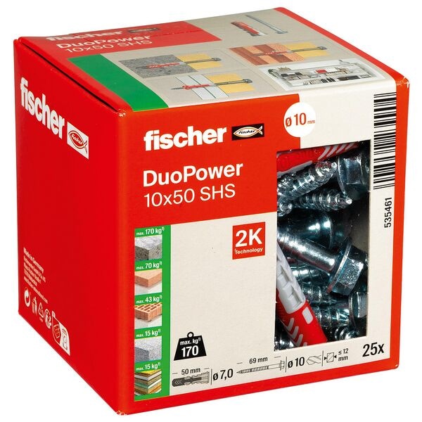 fischer Dübel mit Schrauben »DuoPower 10x50 S 2K« 25 Stück grau