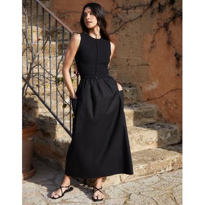 Threadbare Women's Black Sleeveless Utility Jersey Poplin Mix Maxi Dress