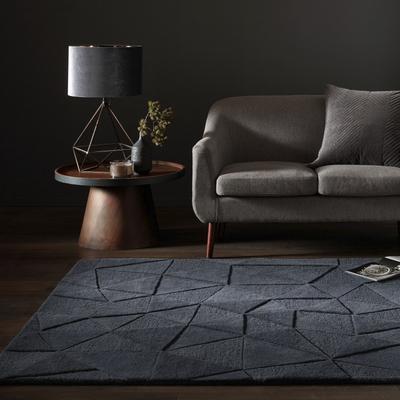 Wollteppich FLAIR RUGS "Shard", grau (schiefergrau), B:160cm H:10mm L:160cm, Wolle, Teppiche, Hoch-Tief Effekt, Handgearbeitet Image