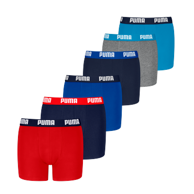 Boxershorts PUMA "PUMA BOYS EVERYDAY BASIC BOXERS 6P ECOM", Herren, Gr. 146/152, rot, blau, Obermaterial: 95% Baumwolle, 5% Elasthan, mehrfarbig, bedruckt, Unterhosen Image