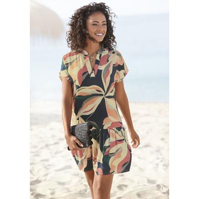 Blusenkleid S.OLIVER, Damen, Gr. 48, N-Gr, bunt (marine, koralle bedruckt), Web, Obermaterial: 100% Viskose, bedruckt, modisch, figurumspielend ca. Mitte Oberschenkel, V-Ausschnitt, Kurzarm, Kleider, mit Volant am Rock, kurzes Sommerkleid,... Image