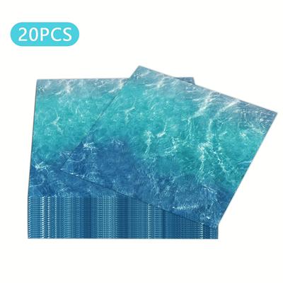 TEMU Ocean Wave Party Napkins - Blue Paper Napkins With Realistic Design For Beach, Pool, And Under The Sea Themed Celebrations (set Of X Quantities) Image