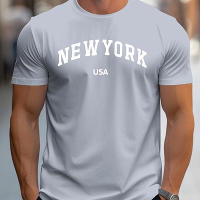 TEMU New Usa Letter Print Men's Short Sleeve Tees, Casual T-shirt, Summer Trendy Comfortable Top For Outdoor Activities Image