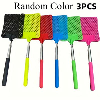 TEMU 3-pack Telescopic Fly Swatters, Manual Insect Repellent, Plastic, Non-slip Grip, Adjustable Long Handle, Indoor & Outdoor Use, No Electricity Needed Image