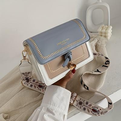 TEMU Elegant Solid Color Crossbody Bag For Women, Magnetic Closure Shoulder Bag With Wide Strap, Pvc Lined, Versatile Occasion Accessory Image