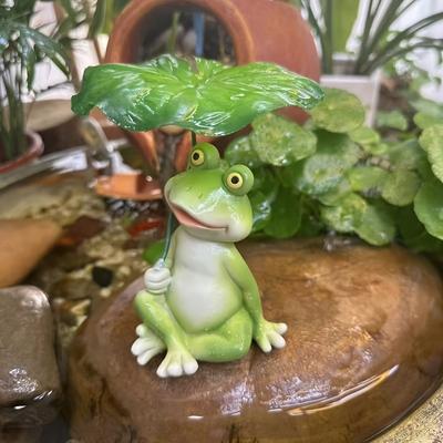 TEMU Whimsical Resin Frog With Lotus Leaf Umbrella - Indoor/outdoor Garden, Fish , And Home Decor Ornament, Aquarium Accessory | Decor Item | , Frog Garden Decor Image