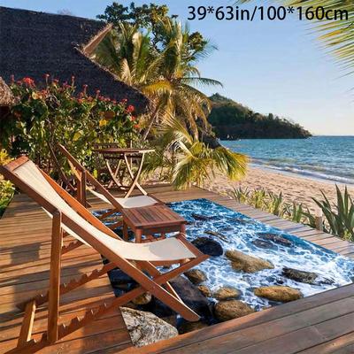 TEMU 1pc Machine Washable Area Rug, Mediterranean And Stones Print, Non-slip Polyester Fiber Mat For Home Decor, Sofa, Coffee Table, Bedroom, Dining, Kitchen, Indoor/outdoor Use Image
