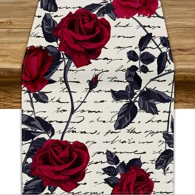 TEMU 1pc,linen Table Runner, Spring Flowers Dinner Table Decoration For Room Kitchen Dining Room 13x48/13x72/13x108/inch Image