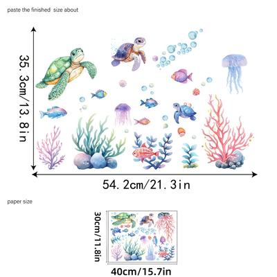 TEMU 1pc Cartoon Style Scene Bathtub Decal - Turtle, Algae, Colorful Fish, Etc., Bathtub Sticker, Diy Combination, Home Decoration And Bathroom Accessories Image
