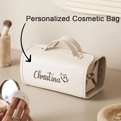 TEMU Personalized Makeup Bag For Women - Engraved Initial Cosmetic Bag, High-quality, Travel- With Multiple Compartments, Day, Wedding, Graduation, Or Valentine's Day Gifts, Makeup Travel Bag Image