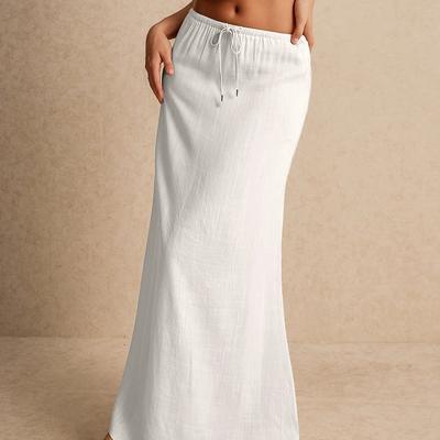 TEMU Elegant Minimalist Women's Drawstring Skirt - 100% Polyester, Lightweight & Breathable Summer Skirt With Adjustable Waistband, Machine Washable, Smooth Texture, Casual Or Formal Occasions Image