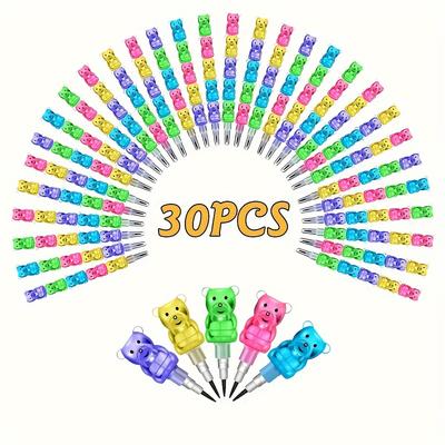 TEMU 30-pack Stackable Bear Pencils - Fun Colorful Hb Plastic Pencils For Party And School Supplies - No Sharpening Required - Ages 14+ Image