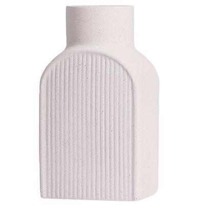TEMU 1pc Boho Chic Ribbed Plastic Vase - Square Textured Decorative Vase For Pampas Grass & Small Plants, Ideal For Home And Office Tabletop Decoration, No Battery Needed, Vases Image