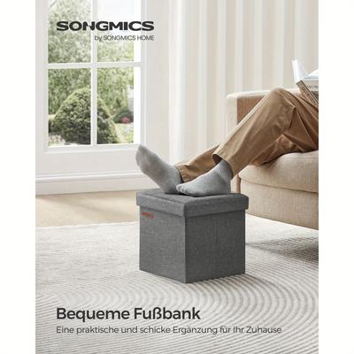 "TEMU Songmics Compact Folding Stool With Storage - 12" Square Linen-covered Bench, To 286 Lbs, Living Room & Bedroom" Image