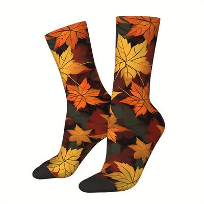 TEMU 1 Pair Men's Novelty Printed Socks, Unisex Pattern, Retro Hip Hop Crew Socks, Knit Polyester With Spandex, Hand Wash Or , Funny Novelty Gift For Boys Image