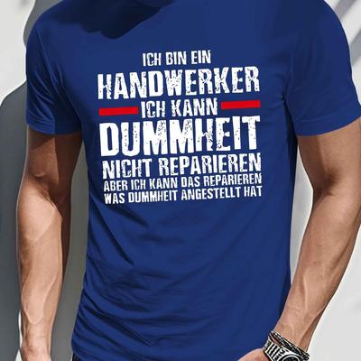 "TEMU Men's German "i Worker" Graphic T-shirt - Black Casual Summer Short Sleeve Crewneck, Polyester , Machine Washable, Fit For Casual Attire, Comfortable Clothing | Graphic Tee | Texture" Image