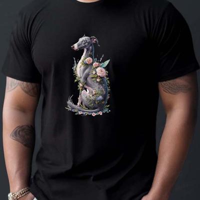 TEMU Men's Greyhound Watercolor Print T-shirt - Casual Short Sleeve, Breathable Polyester, Machine Washable - Summer Image