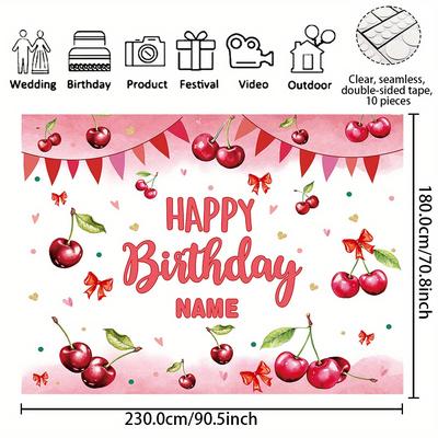 TEMU 1pc Customizable Name Birthday Party Banner, Polyester Pattern Photography Backdrop, Personalized Name Happy Birthday Banner For Cake Table Home Outdoor Garage Yard Sign Decoration Supplies Image