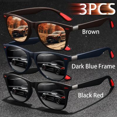TEMU 3pcs Vintage Square Glasses, Full Rim With Polycarbonate Lenses, Fashionable Unisex Eyewear, For Men And Women, With For Driving, Fishing, Hiking, And Daily Leisure Activities Image