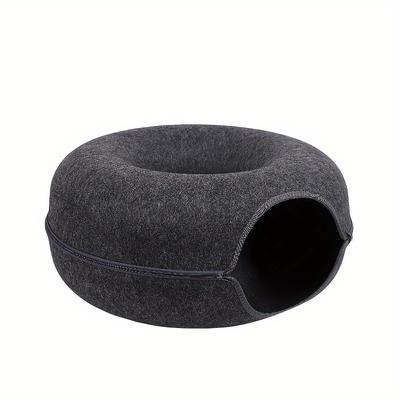 TEMU Extra-large Peekaboo Cat Cave Bed - To 30 Lbs, Detachable & Washable Dark Gray Donut With Scratch Tunnel For Multiple Cats, For Winter Image