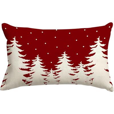 TEMU 1pc Contemporary Style Christmas Tree Throw Pillow Cover, 12x20 Inch, Red & White Snowflake Meteor Design, Linen Cushion Case With Zipper, Machine Washable, For Home Decor, Multiple Room Use Image