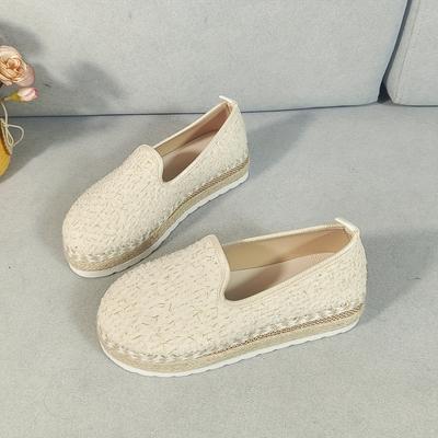 TEMU Women’s Slip-on Loafers - Breathable & Lightweight, Soft Flats With Thick Heel, Beige Textured Fabric Upper, Casual Outdoor Image