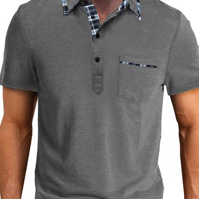 TEMU Men's Short Sleeve Shirt With Pocket, Casual Collar, Knit Fabric With Stretch, Ideal For Summer Activities Image