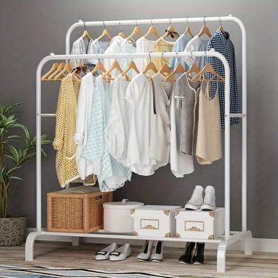 TEMU Clothes Rack, Freestanding Hanger, Double Rods, Multifunctional, Easy To Dry, Indoor And Outdoor Mounting For Bedrooms, Washrooms, (white) Brand: Mornon Image