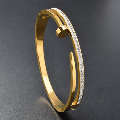 TEMU 1pc Fashion Simple Japanese And Korean Style Geometric Nail Design Stainless Steel Bracelet For Men And Women Image