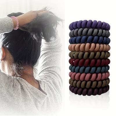 TEMU 10pcs Coil Elastics Hair Ties - Multicolor Medium Spiral For Thick Hair - - Plastic Hair Coils For Women And Girls Image