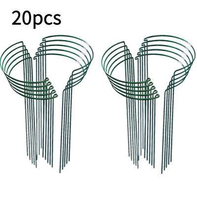 TEMU 20pcs Metal Semi-circular Plant Support Poles With Spikes - Dark Green, Ideal For Indoor & Outdoor Vine Flowers, Sturdy Garden Plant Supports For Image