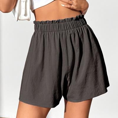 TEMU Women's Casual Solid Color Shorts, 100% Polyester, Woven Fabric, Lightweight 136g/m², , Waistband, Style Image