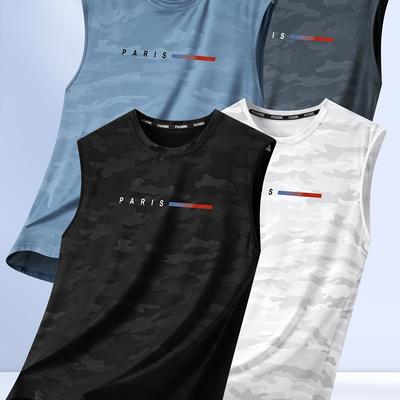 TEMU 4pcs Men's Athletic Tank Tops - Summer Breathable Fabric, Stretchy, Sleeveless With Stylish Prints - Ideal For Sports, Outdoor Activities, Training, And Fitness - Great Gift Idea, Workout Shirts Image