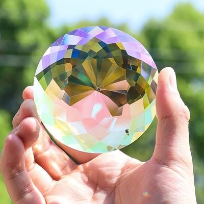TEMU Aurora Borealis 75mm Crystal Prism Suncatcher - Glass Pendant , Faceted For Windows Or Chandeliers Image