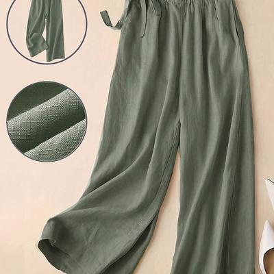 TEMU Autumn Women's Elastic Waist Casual Simple Solid Color Loose Versatile Pants With Slant Pockets Image