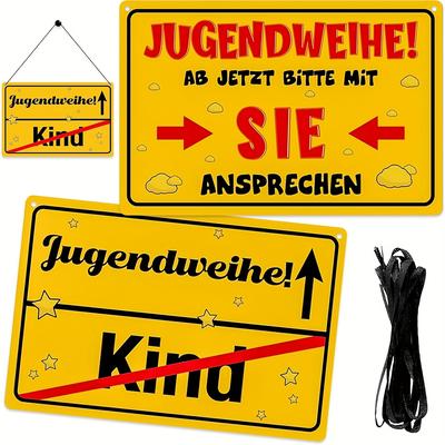 TEMU 2pcs Classic German Jugendweihe Youth Decorative Signs, 2pcs Teen Birthday Door Signs Party Decorations, 8x12 Inch Vintage Wall Art, Holiday Gifts For Teens Indoor And Outdoor Image