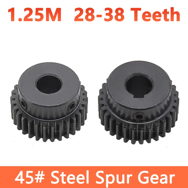 1 Stück 28T-38T 1,25 m Stirnrad 1,25 Modul 28/29/30/32/34/35/36/38 Zähne 45 # Stahl-Motorgetriebe, zylindrisches Zahnrad, Bohrung 4–20 mm