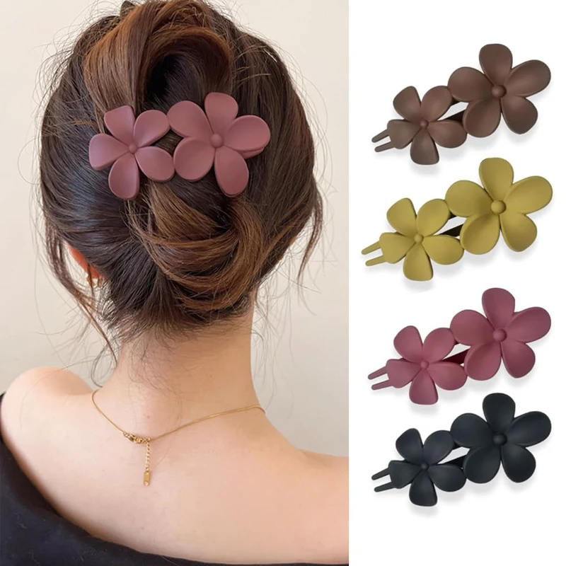 4 Stück Blumen-Haarspangen, modisch, matt, Blumen-Haarnadeln, Haarklammern, rutschfeste Haarklammern, zum Greifen von eleganten Haar-Accessoires Image