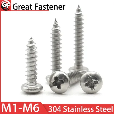 M1 M1.2 M1.4 M1.7 M2 M2.3 M2.6 M3 M3.5 M4 M5 M6 304 Stainless Steel Cross Phillips Pan Round Head Self Tapping Screw Wood Screws