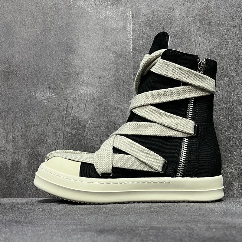 Männer Frauen High-Top-Schuhe lässig Leinwand Jumbo Schnürschuhe Luxus Designer Reiß verschluss Hip Hop Herbst Wohnungen schwarze Stiefel