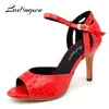 Ladingwu Latin Dance Schuhe Frauen Schlange textur PU Weichen Boden Ballroom Dance Schuhe Rot