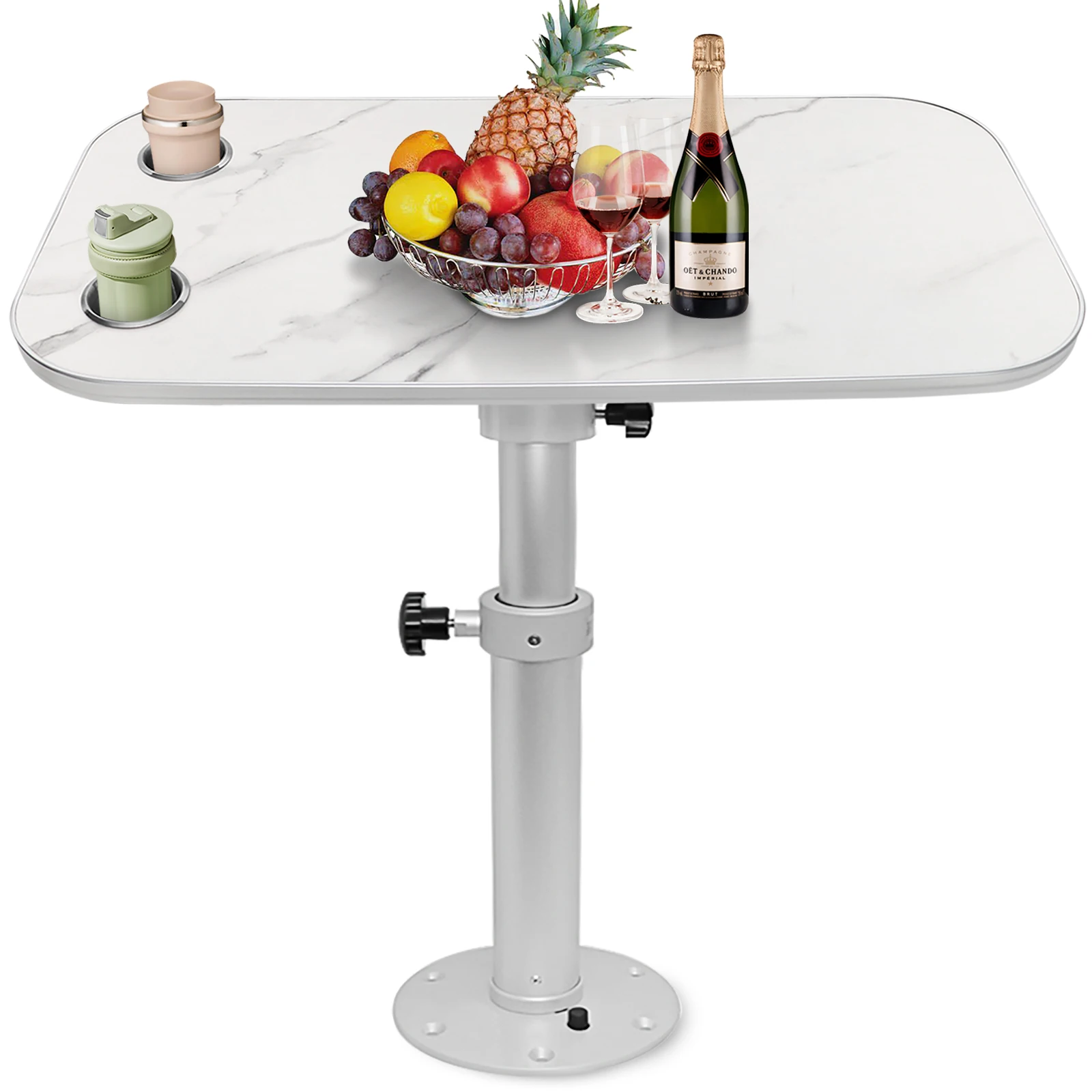 Abnehmbares Wohnmobil-Tischset 31,5" x 15,7" Camping-Ponton-Tisch mit 2 Getränkehaltern und Teleskopbeinen (17,8" - 27,2") für Wohnmobile, Boote. Image