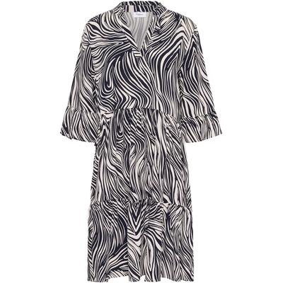 Blusenkleid SAINT TROPEZ "EdaSZ Dress", Damen, Gr. XXL, N-Gr, weiß (baritone leaves strokes), Web, Obermaterial: 100% Viskose, gemustert, modisch, V-Ausschnitt, 3/4-Ärmel, Kleider, mit Volant und 3/4 Ärmel Image