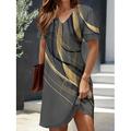 Damen Mini Kleid Strickkleid Lässiges Kleid Sommerkleid A Linie Kleid Elegant Urlaub Stilvoll Schlanker Schnitt Ombre Grafik Abstrakt Kurzarm Rundhals Rot Blau Grün Grau Sommer Frühling